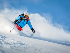 blue jacket skier
