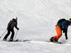 skier and snowboarder