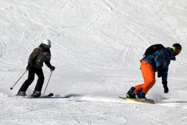 skier and snowboarder
