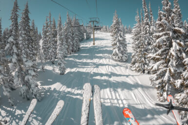 Scenic view of a white pass ski resort from a cable, WA